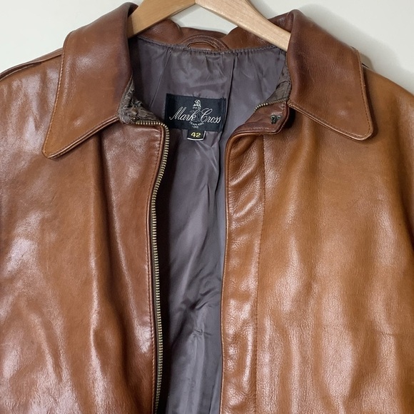 Mark Cross | 1950’s Vintage Brown Leather Brass Full Zip Flight Bomber Jacket 42 - Picture 3 of 17